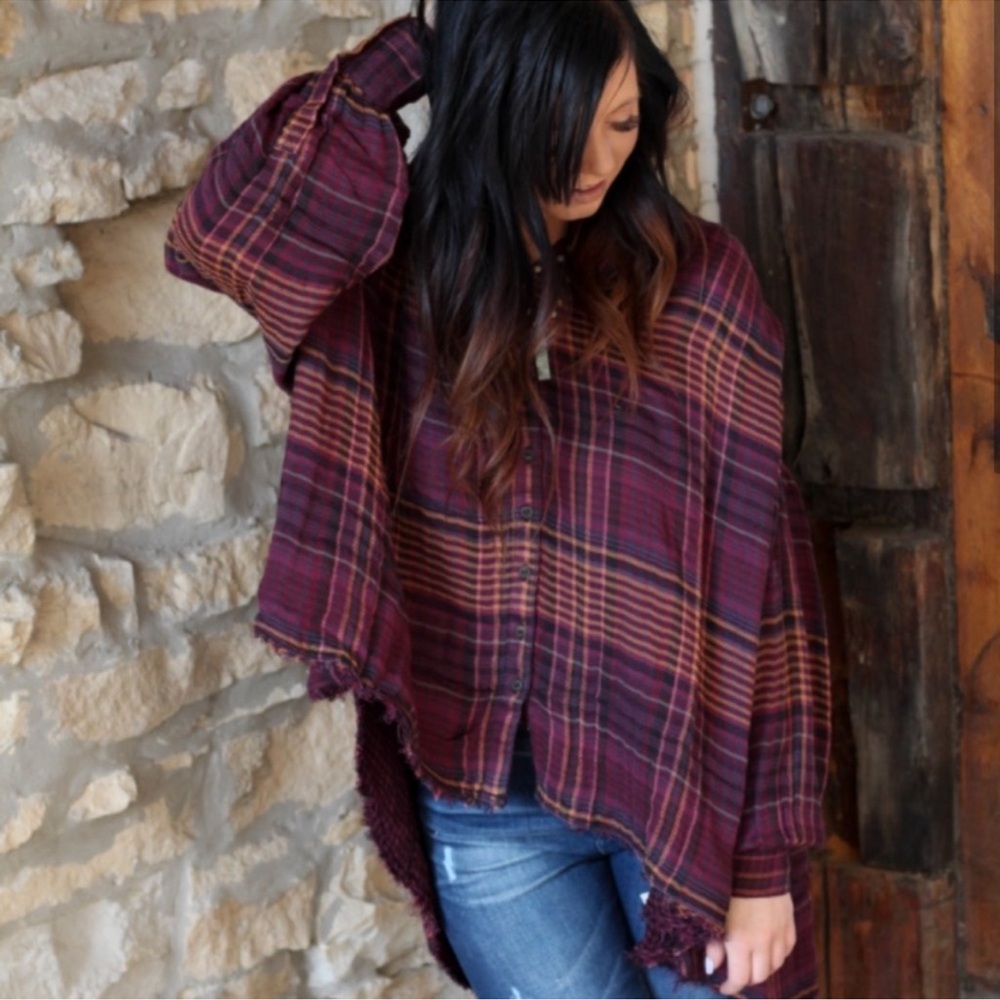 Free People || Come On Over Plaid Flowy Flannel (NWOT)